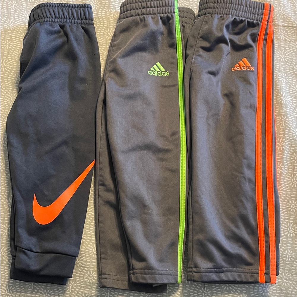 Adidas Kids Joggers - Dark Gray with Green and Orange plus Nike pants 18m